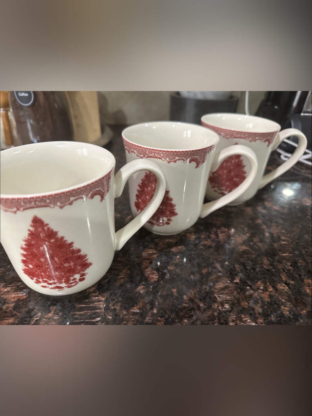 Johnston Brothers White Ceramic Mugs with Red Tree Motif - Set of 3